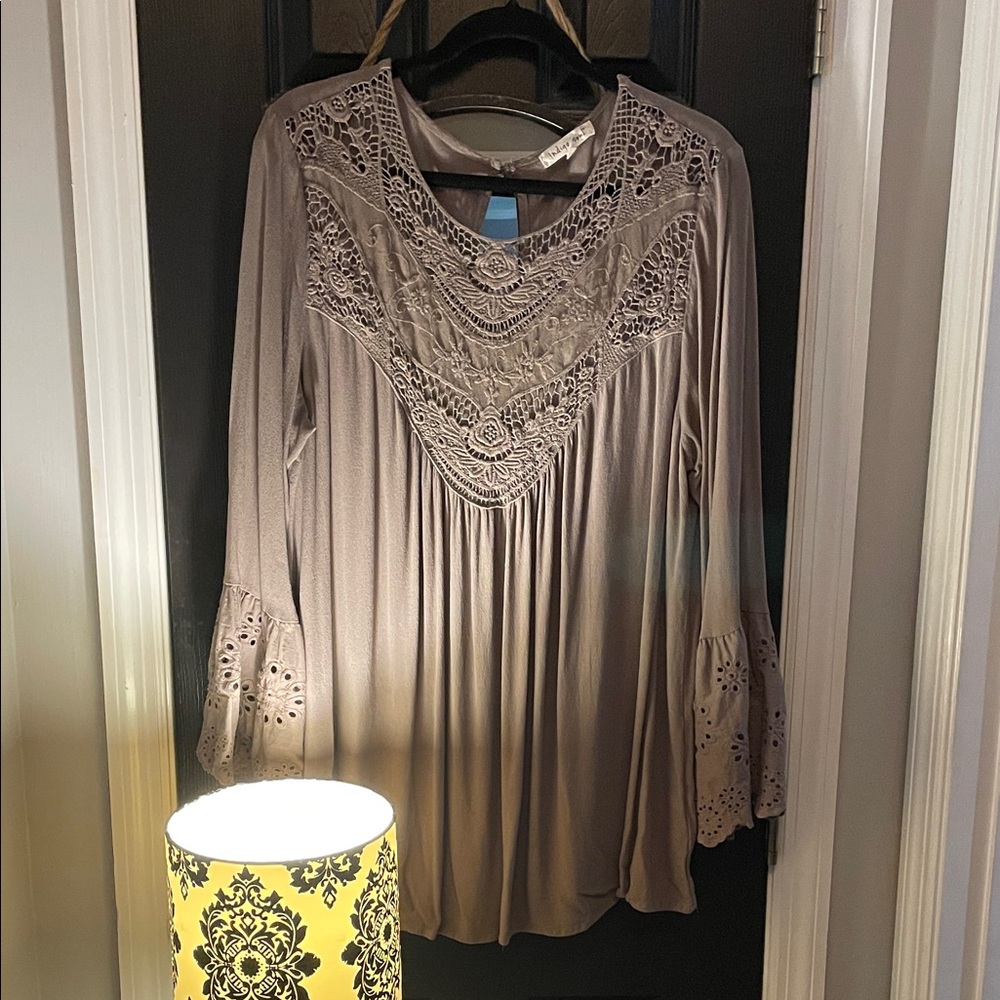 Indigo Soul Beige Lace Accent Blouse